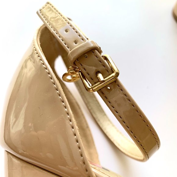 GUESS Patent Block High Heel Sandal with Ankle Strap Cream Beige Neutral Size 10 - Picture 6 of 7